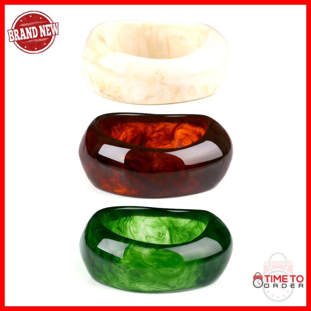 Resin Chunky Bangle Bracelets Set, Stackable Wide… - image 1